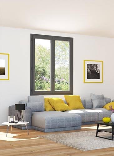 Fenêtre PVC gris anthracite dans un salon